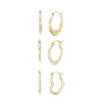 Diamond-Cut Three Piece Hoop Earrings Set in 10K Gold