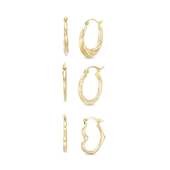 Diamond-Cut Three Piece Hoop Earrings Set in 10K Gold