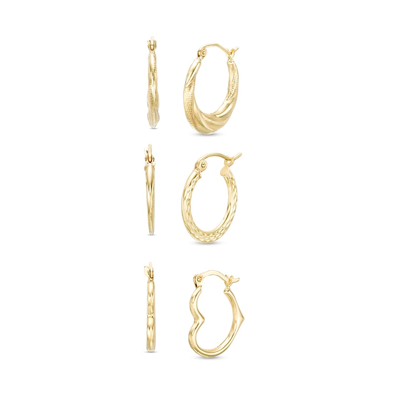 Diamond-Cut Three Piece Hoop Earrings Set in 10K Gold