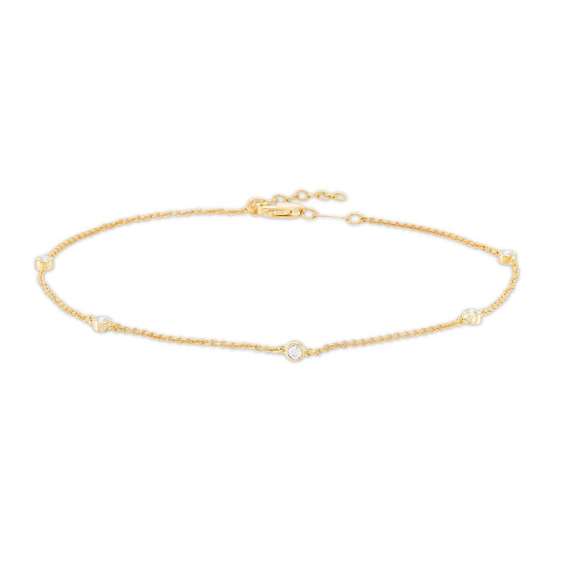 0.16 CT. T.W. Diamond Five Stone Station Anklet in 10K Gold – 10"