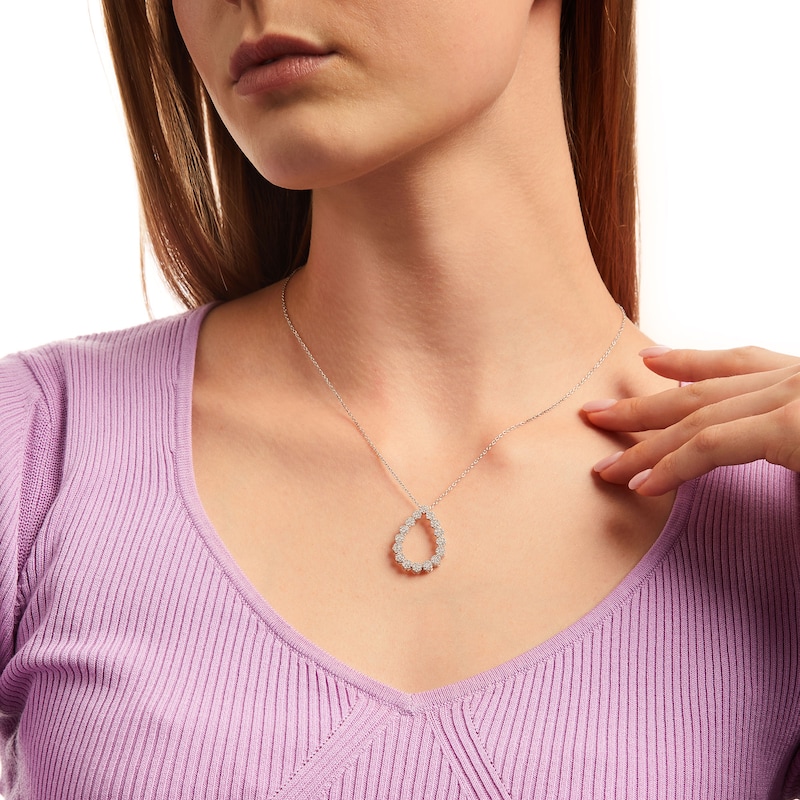 Main Image 2 of 1.00 CT. T.W. Multi-Diamond Open Teardrop Pendant in 10K White Gold
