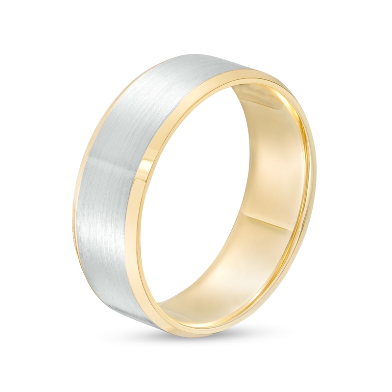 Main Image 3 of Men's 7.0mm Bevelled Edge Comfort-Fit Engravable Wedding Band in 14K Two-Tone Gold (1 Line)