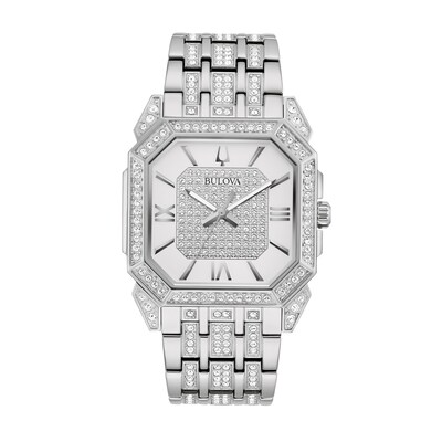 Men's Bulova Octava Crystal Accent Watch with Square Silver-Tone Dial (Model: 96A285)