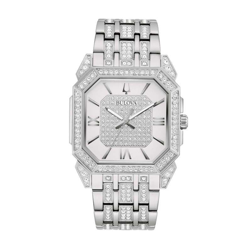 Men's Bulova Octava Crystal Accent Watch with Square Silver-Tone Dial (Model: 96A285)|Peoples Jewellers