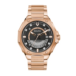 Men's Bulova Precisionist X Diamond Accent Rose-Tone Watch with Black Dial (Model: 97D129)