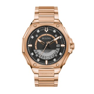 Men's Bulova Precisionist X Diamond Accent Rose-Tone Watch with Black Dial (Model: 97D129)