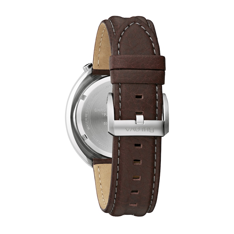 Men's Bulova Parking Metre Two-Tone Chronograph Brown Leather Strap Watch with Silver-Tone Dial (Model: 98B390)