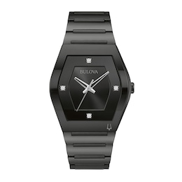 Men's Bulova Modern Gemini Diamond Accent Black Tonneau Watch (Model: 98D177)