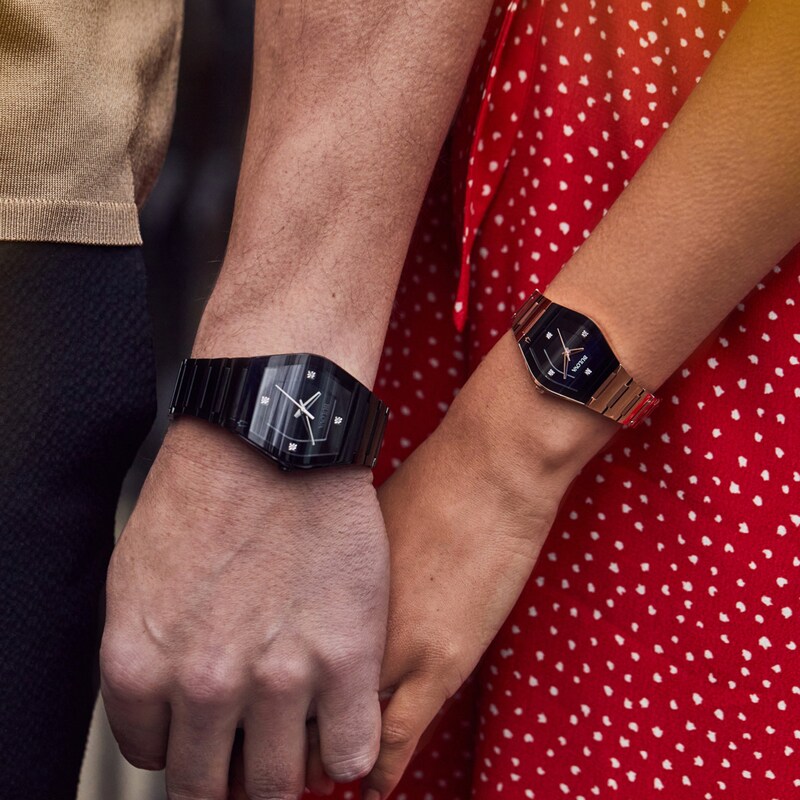Main Image 2 of Ladies' Bulova Modern Gemini Diamond Accent Rose-Tone Strap with Tonneau Black Dial (Model: 97P158)