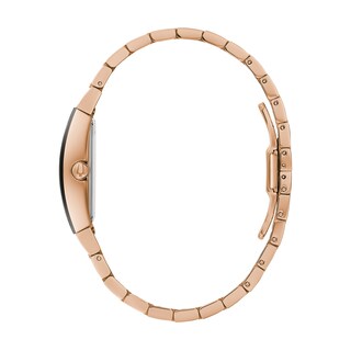 Ladies' Bulova Modern Gemini Diamond Accent Rose-Tone Strap with Tonneau Black Dial (Model: 97P158)