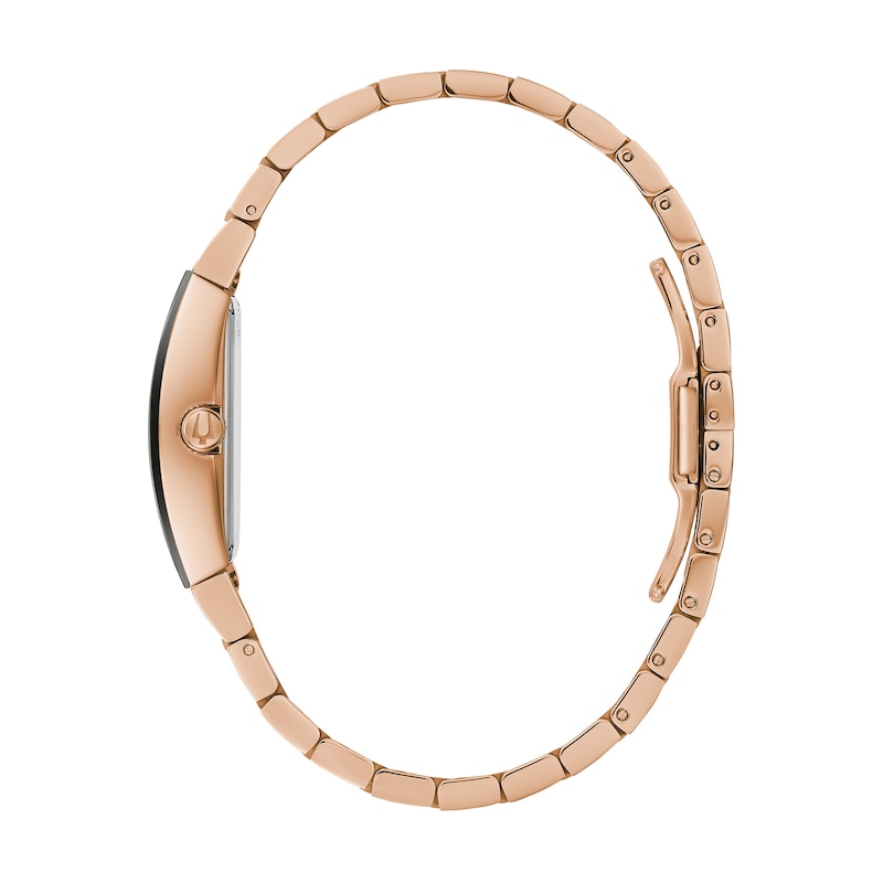 Main Image 3 of Ladies' Bulova Modern Gemini Diamond Accent Rose-Tone Strap with Tonneau Black Dial (Model: 97P158)