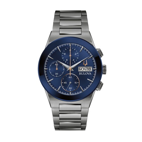 Men's Bulova Modern Millennia Two-Tone IP Chronograph watch with Blue Dial (Model: 98C143)