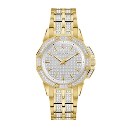 Ladies' Bulova Octava Crystal Gold-Tone Watch with Silver-Tone Dial (Model: 98L302)