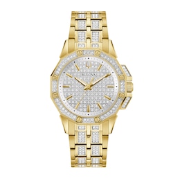 Ladies' Bulova Octava Crystal Gold-Tone Watch with Silver-Tone Dial (Model: 98L302)