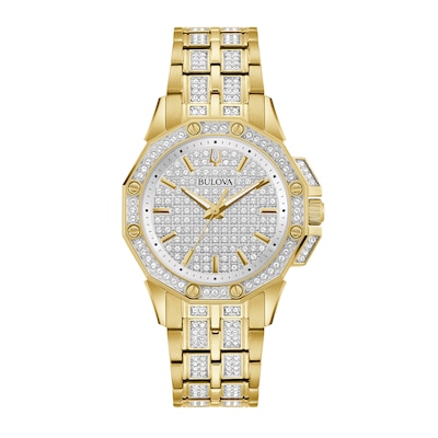 Ladies' Bulova Octava Crystal Gold-Tone Watch with Silver-Tone Dial (Model: 98L302)