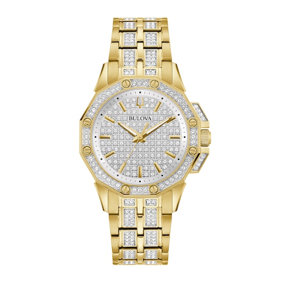 Ladies' Bulova Octava Crystal Gold-Tone Watch with Silver-Tone Dial (Model: 98L302)
