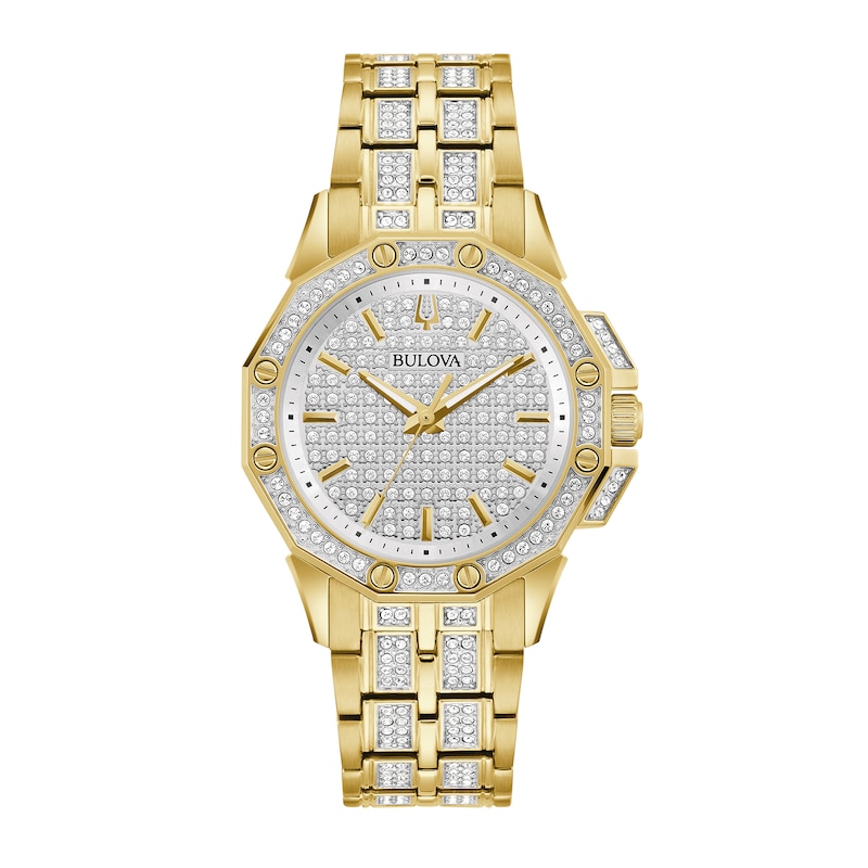 Ladies' Bulova Octava Crystal Gold-Tone Watch with Silver-Tone Dial (Model: 98L302)|Peoples Jewellers