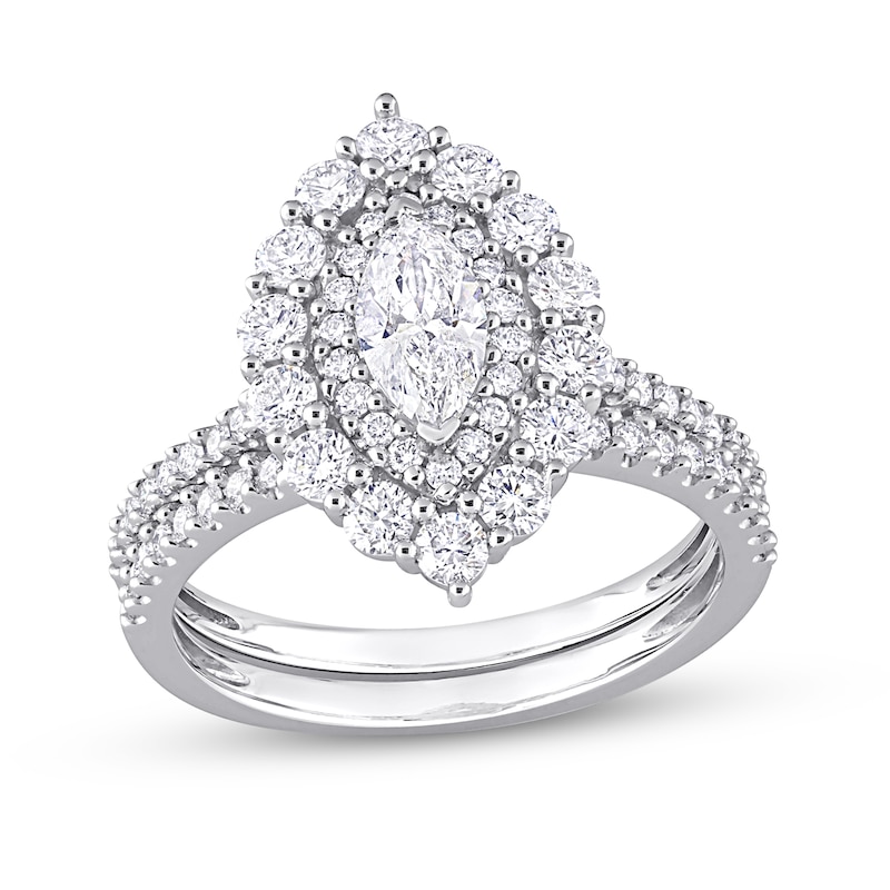Main Image 1 of 1.47 CT. T.W. Marquise Diamond Double Frame Bridal Set in 14K White Gold