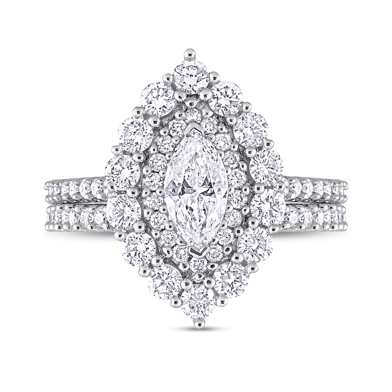 Main Image 4 of 1.47 CT. T.W. Marquise Diamond Double Frame Bridal Set in 14K White Gold