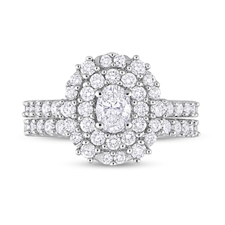 1.50 CT. T.W. Oval Diamond Double Frame Bridal Set in 14K White Gold