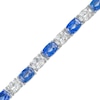 Thumbnail Image 0 of Cushion-Cut Ceylon Blue and Oval White Lab-Created Sapphire Alternating Line Bracelet in Sterling Silver – 7.25"