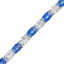 Cushion-Cut Ceylon Blue and Oval White Lab-Created Sapphire Alternating Line Bracelet in Sterling Silver – 7.25&quot;