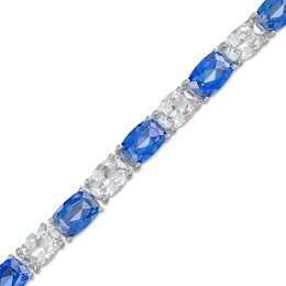 Cushion-Cut Ceylon Blue and Oval White Lab-Created Sapphire Alternating Line Bracelet in Sterling Silver – 7.25"