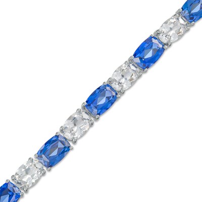 Cushion-Cut Ceylon Blue and Oval White Lab-Created Sapphire Alternating Line Bracelet in Sterling Silver – 7.25"