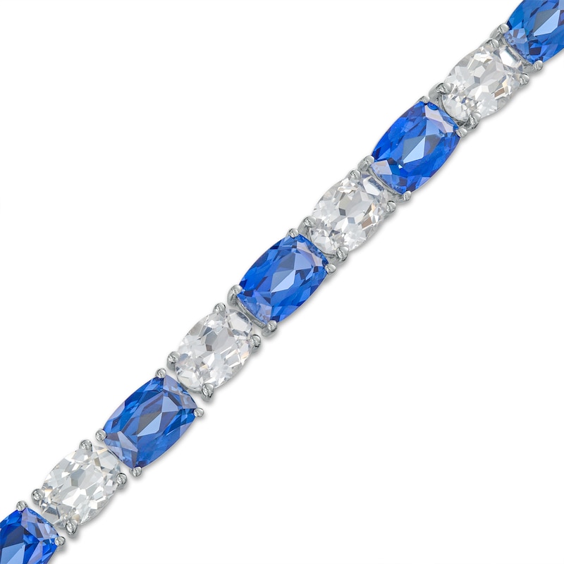 Main Image 1 of Cushion-Cut Ceylon Blue and Oval White Lab-Created Sapphire Alternating Line Bracelet in Sterling Silver – 7.25"
