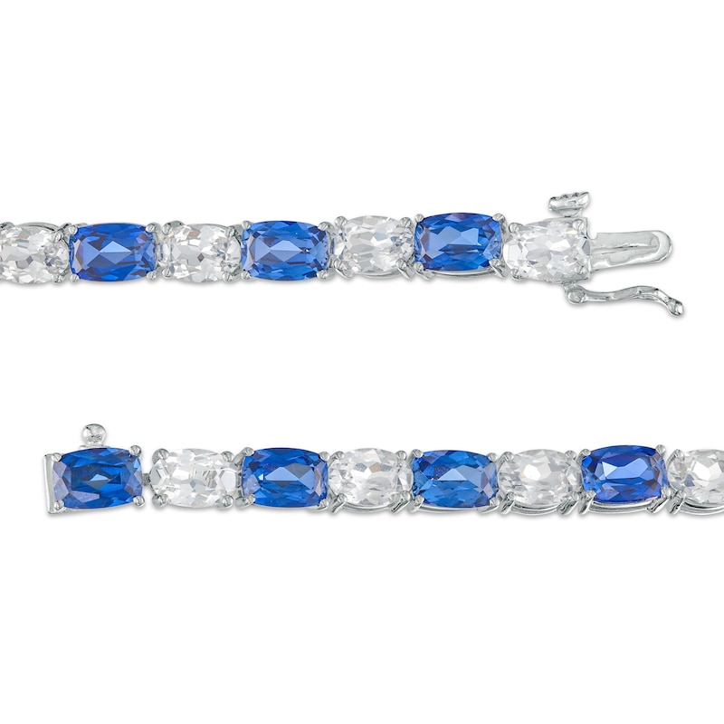 Cushion-Cut Ceylon Blue and Oval White Lab-Created Sapphire Alternating Line Bracelet in Sterling Silver – 7.25"