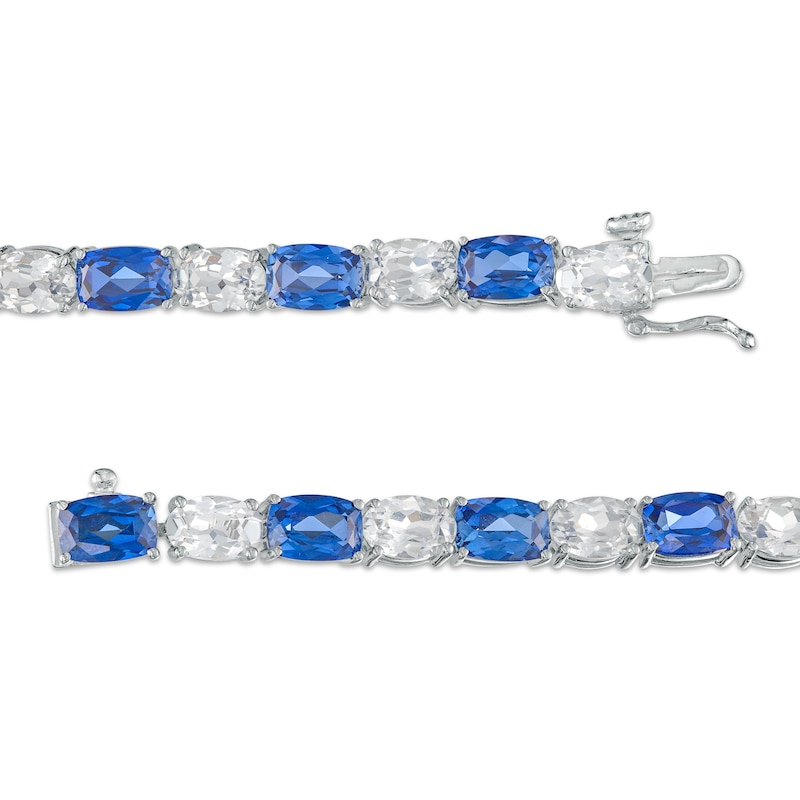 Cushion-Cut Ceylon Blue and Oval White Lab-Created Sapphire Alternating Line Bracelet in Sterling Silver – 7.25"|Peoples Jewellers