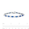Thumbnail Image 4 of Cushion-Cut Ceylon Blue and Oval White Lab-Created Sapphire Alternating Line Bracelet in Sterling Silver – 7.25"