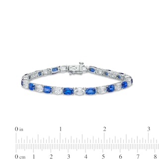 Cushion-Cut Ceylon Blue and Oval White Lab-Created Sapphire Alternating Line Bracelet in Sterling Silver – 7.25"