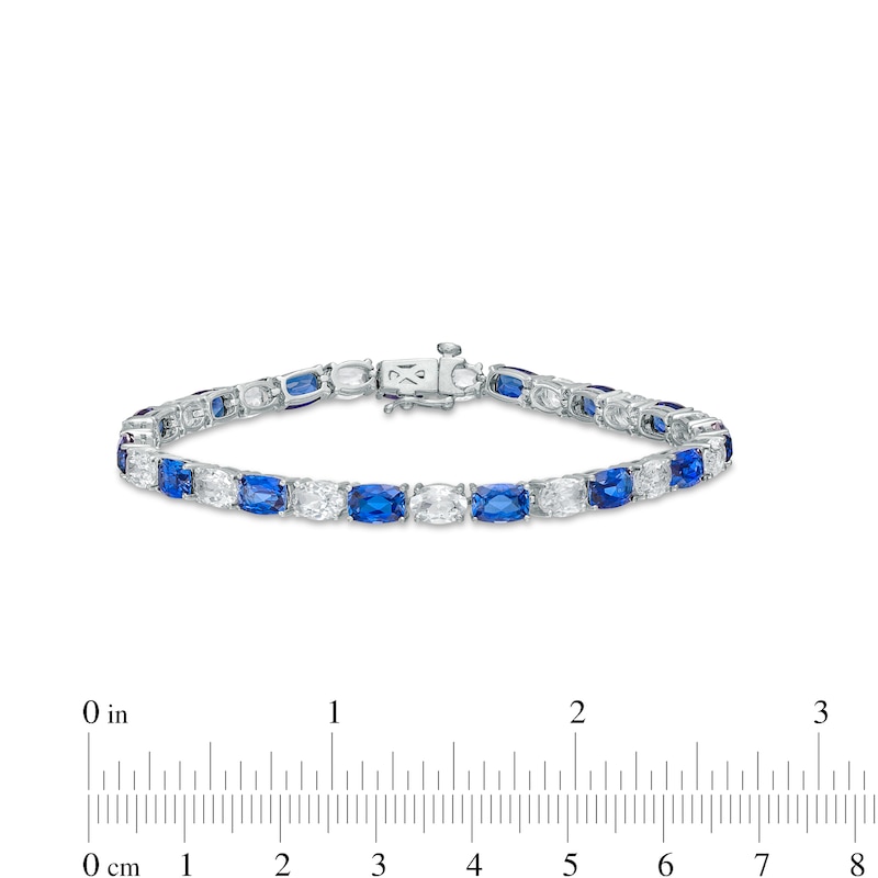 Main Image 4 of Cushion-Cut Ceylon Blue and Oval White Lab-Created Sapphire Alternating Line Bracelet in Sterling Silver – 7.25"