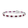 Thumbnail Image 0 of Cushion-Cut Lab-Created Ruby and Oval White Lab-Created Sapphire Alternating Line Bracelet in Sterling Silver – 7.25"
