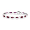 Thumbnail Image 1 of Cushion-Cut Lab-Created Ruby and Oval White Lab-Created Sapphire Alternating Line Bracelet in Sterling Silver – 7.25"