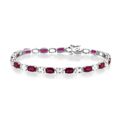 Cushion-Cut Lab-Created Ruby and Oval White Lab-Created Sapphire Alternating Line Bracelet in Sterling Silver – 7.25"