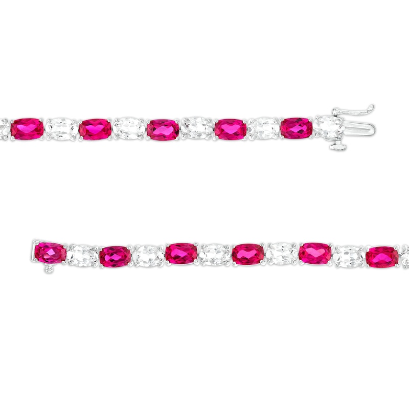 Main Image 3 of Cushion-Cut Lab-Created Ruby and Oval White Lab-Created Sapphire Alternating Line Bracelet in Sterling Silver – 7.25"