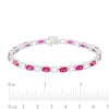 Thumbnail Image 4 of Cushion-Cut Lab-Created Ruby and Oval White Lab-Created Sapphire Alternating Line Bracelet in Sterling Silver – 7.25"