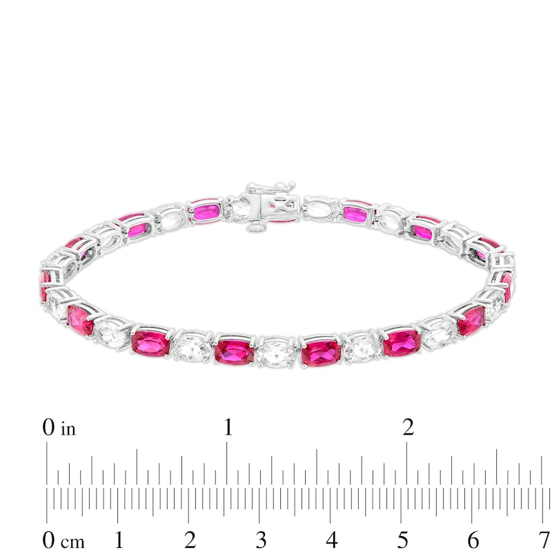 Cushion-Cut Lab-Created Ruby and Oval White Lab-Created Sapphire Alternating Line Bracelet in Sterling Silver – 7.25"