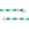 Thumbnail Image 3 of Oval Lab-Created Emerald and Cushion-Cut White Lab-Created Sapphire Alternating Line Bracelet in Sterling Silver – 7.25"