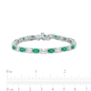 Thumbnail Image 4 of Oval Lab-Created Emerald and Cushion-Cut White Lab-Created Sapphire Alternating Line Bracelet in Sterling Silver – 7.25"