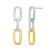 Thumbnail Image 1 of 0.10 CT. T.W. Diamond Paper Clip Link Drop Earrings in Sterling Silver and 10K Gold