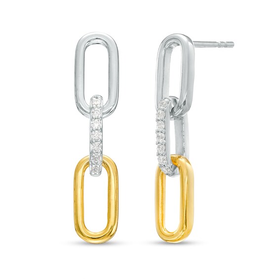 0.10 CT. T.W. Diamond Paper Clip Link Drop Earrings in Sterling Silver and 10K Gold