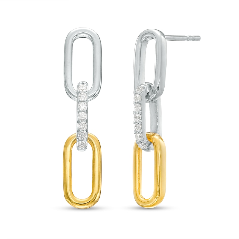 0.10 CT. T.W. Diamond Paper Clip Link Drop Earrings in Sterling Silver and 10K Gold