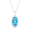 Thumbnail Image 0 of Oval Swiss Blue Topaz and 0.10 CT. T.W. Diamond Frame Pendant in 10K White Gold