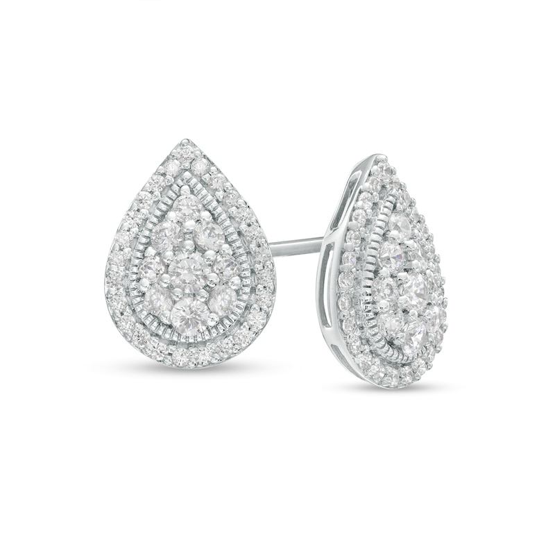 0.50 CT. T.W. Pear-Shaped Multi-Diamond Frame Stud Earrings in 10K White Gold
