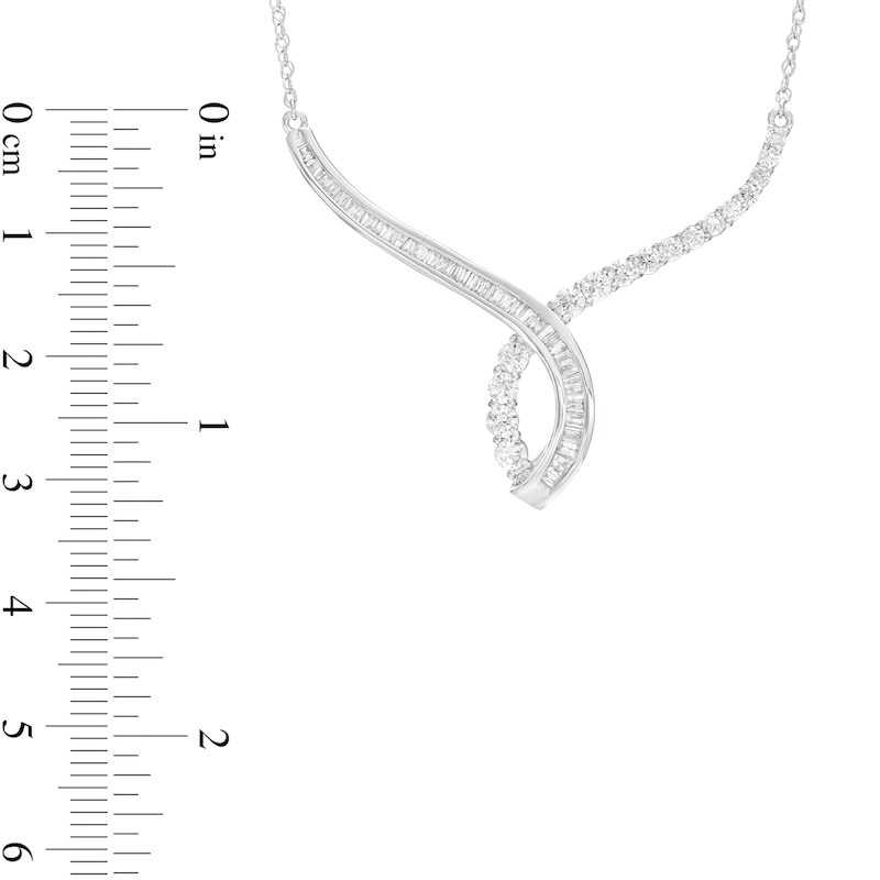 Main Image 3 of 1.00 CT. T.W. Baguette and Round Diamond Twisted Curve Necklace in 10K White Gold
