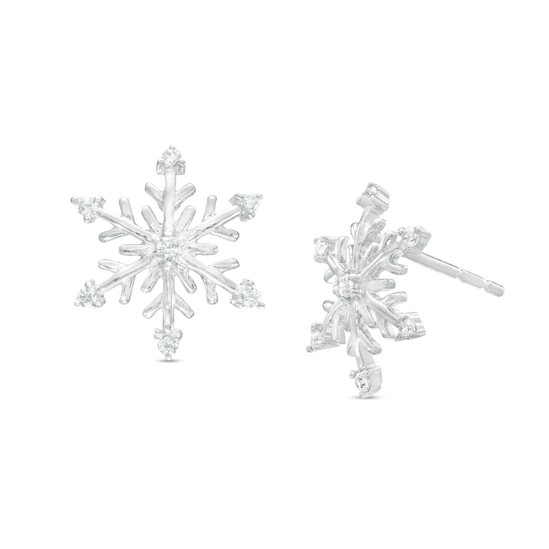 Main Image 1 of 0.10 CT. T.W. Diamond Snowflake Stud Earrings in Sterling Silver