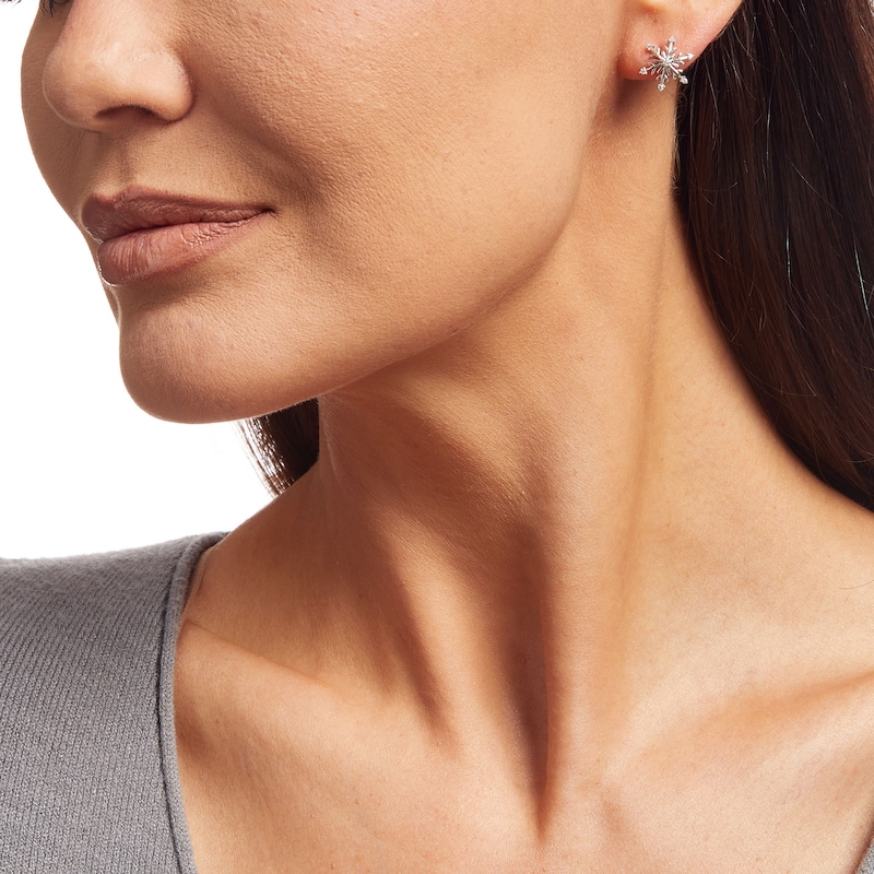 Main Image 2 of 0.10 CT. T.W. Diamond Snowflake Stud Earrings in Sterling Silver